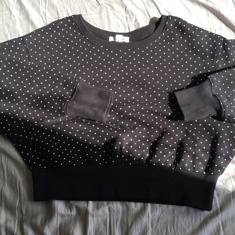 black cropped sweatshirt with white polka dots